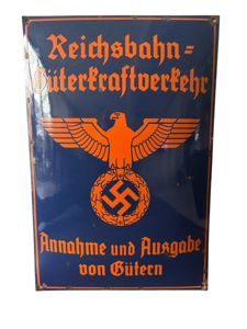 Enamel sign 'Deutsche Reichsbahn Motor Vehicle Goods Office' ( Reproduction …