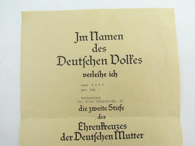 Mutterkreuz (Mother Cross) Silver Award Document — image 2