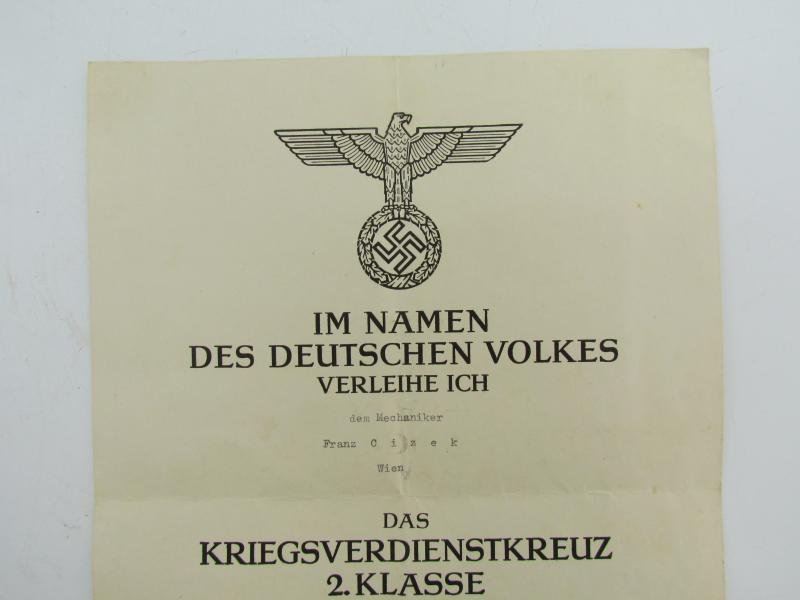 War Merit Cross 2nd Class Award Document — image 2