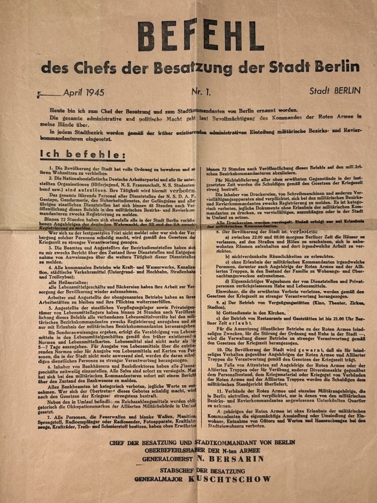 Original WWII Russian-German Battle of Berlin Nr. 1 announcement poster April 1945 — image 2