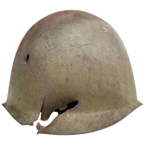 Original WWII Russian/Soviet SSh-39 battle damaged helmet