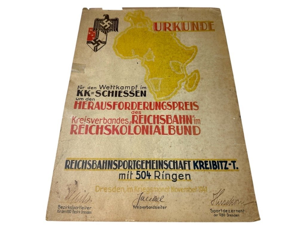 Original WWII German Reichskolonialbund 'Reichsbahn' shooting certificate — image 2