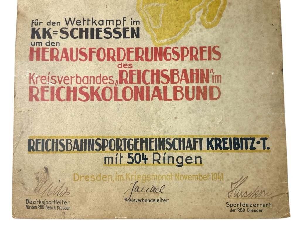 Original WWII German Reichskolonialbund 'Reichsbahn' shooting certificate — image 3