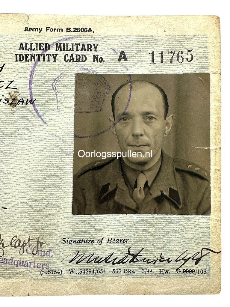 Original WWII Allied military ID card for Polish captain 1944 — image 2