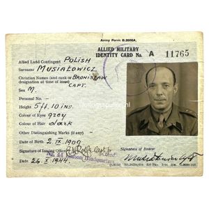 Original WWII Allied military ID card for Polish captain 1944