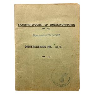 Original WWII German SD Dienstausweis Einsatzkommando Bordeaux & Den Haag
