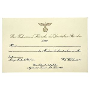 Original WWII German Adolf Hitler invitation card