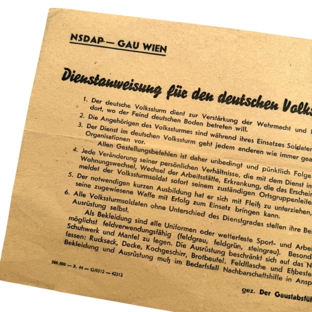 Original WWII German Volkssturm leaflet Wien 1944 — image 2