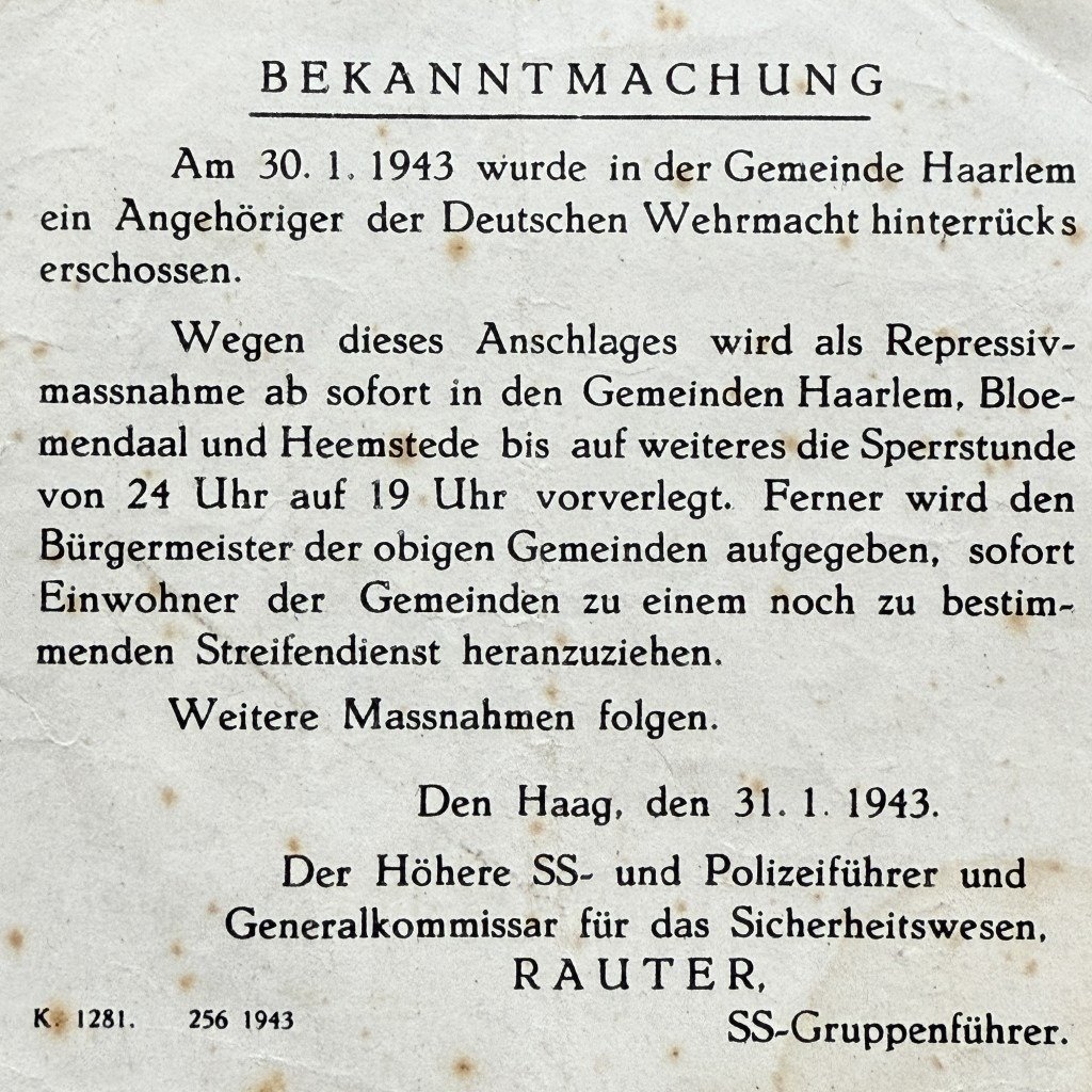 Original WWII German SS announcement leaflet Haarlem — image 2