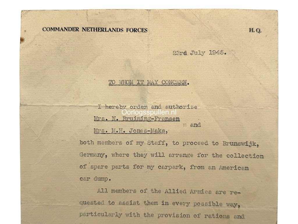 Original WWII Dutch Prins Bernhard letter with autograph — image 2