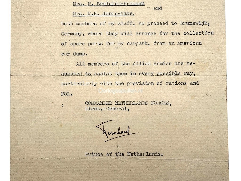 Original WWII Dutch Prins Bernhard letter with autograph — image 3