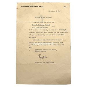Original WWII Dutch Prins Bernhard letter with autograph