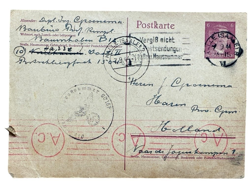 Original WWII Dutch Waffen-SS volunteer postcards 'SS-Pz.Grenadier-Ausbildungs und Ersatz-Bataillon 5' in Ellwangen to Haren in Groningen — image 8