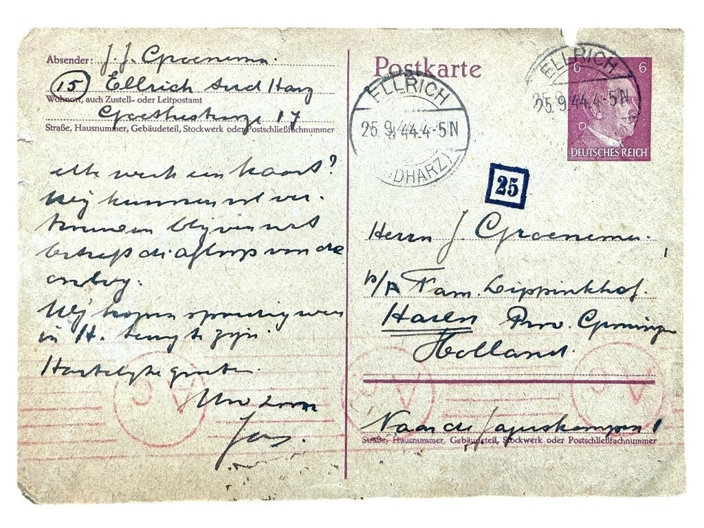 Original WWII Dutch Waffen-SS volunteer postcards 'SS-Pz.Grenadier-Ausbildungs und Ersatz-Bataillon 5' in Ellwangen to Haren in Groningen — image 5