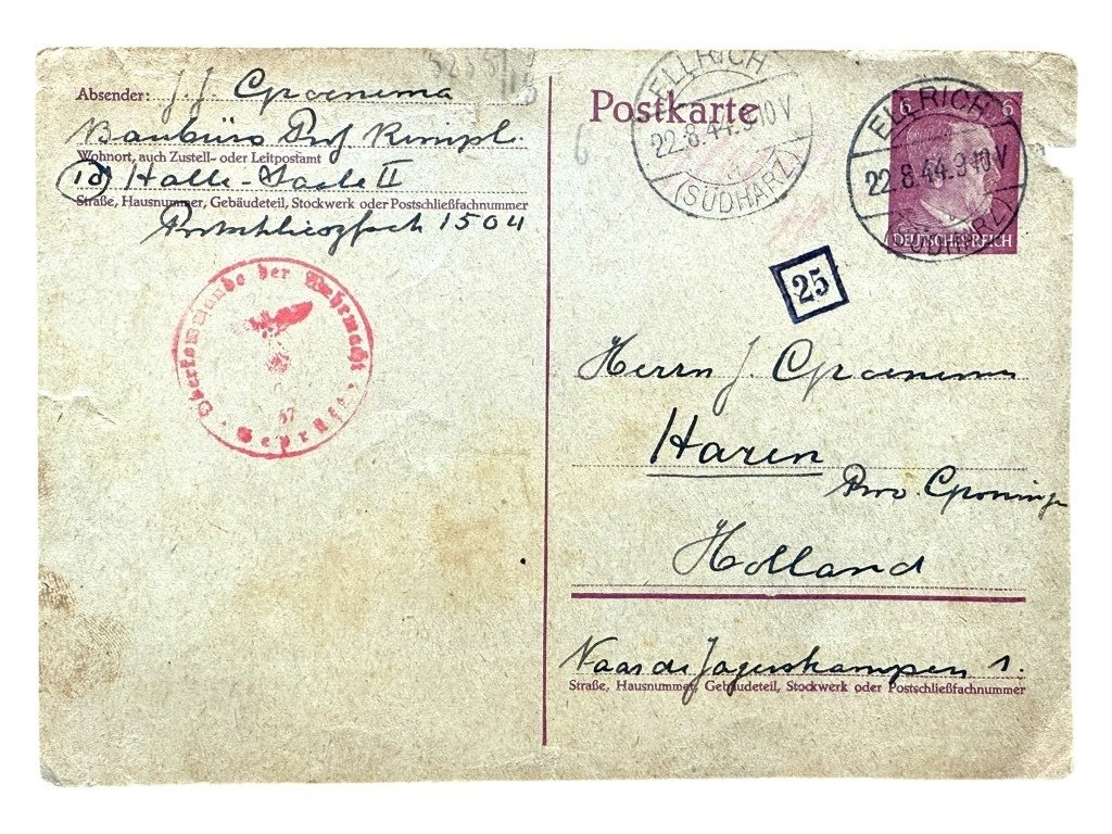 Original WWII Dutch Waffen-SS volunteer postcards 'SS-Pz.Grenadier-Ausbildungs und Ersatz-Bataillon 5' in Ellwangen to Haren in Groningen — image 6