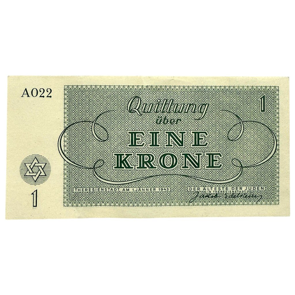 Original WWII German Jewish Ghetto/Camp Theresienstadt 1 Krone banknote — image 2