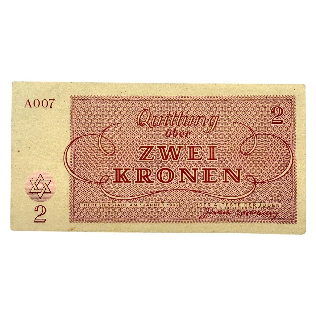 Original WWII German Jewish Ghetto/Camp Theresienstadt 2 Kronen banknote — image 2