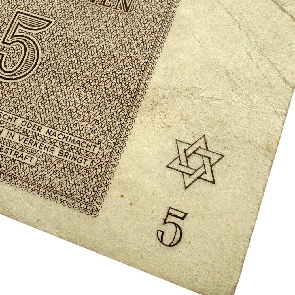Original WWII German Jewish Ghetto/Camp Theresienstadt 5 Kronen banknote — image 2