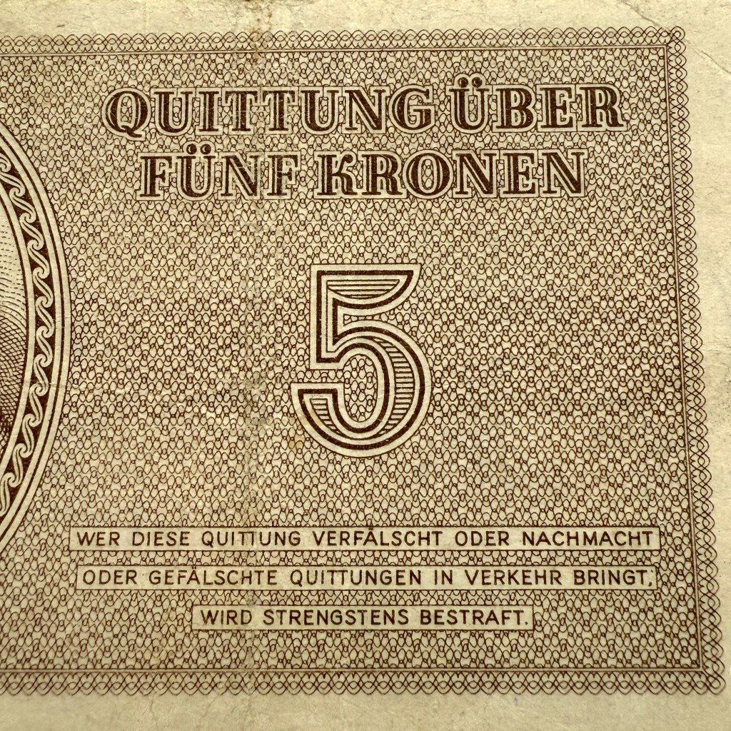 Original WWII German Jewish Ghetto/Camp Theresienstadt 5 Kronen banknote — image 4
