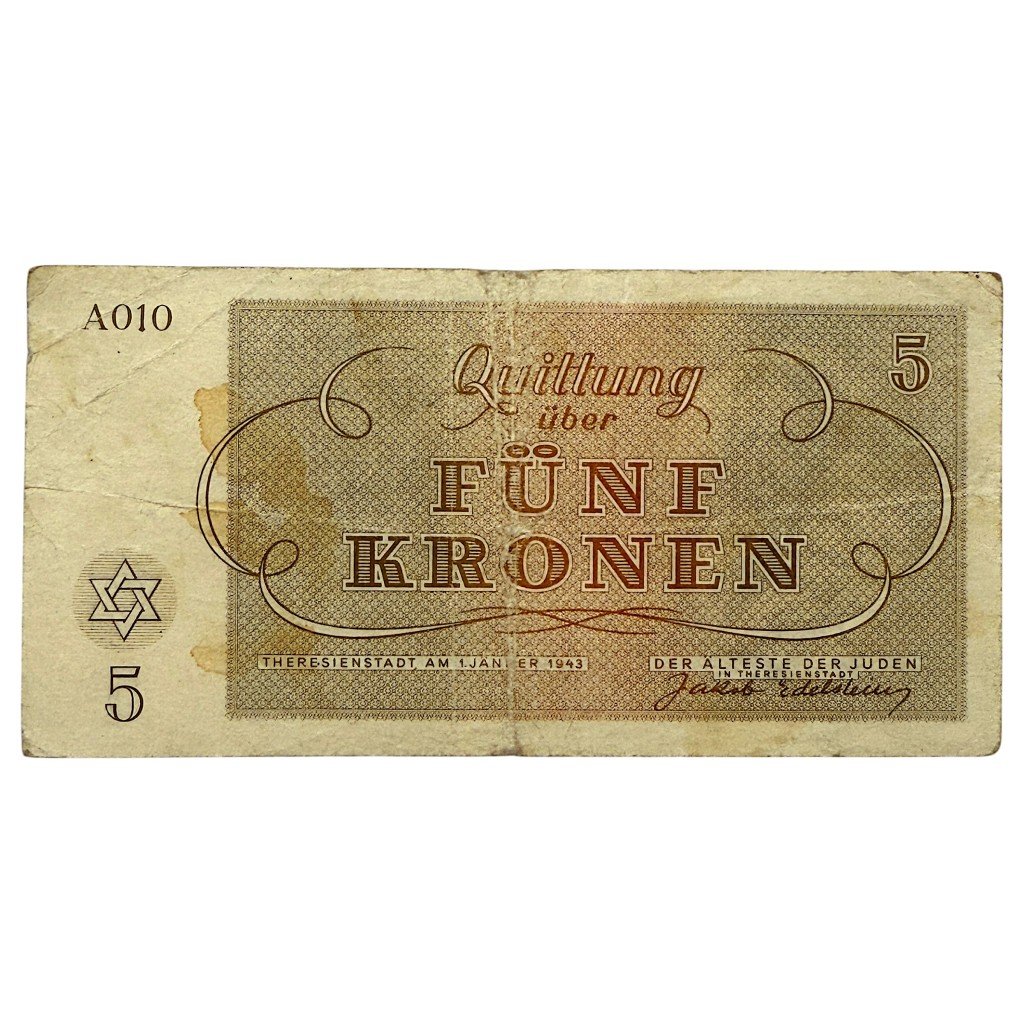 Original WWII German Jewish Ghetto/Camp Theresienstadt 5 Kronen banknote — image 5