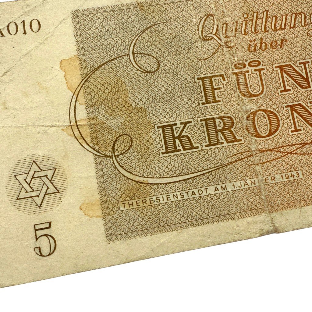 Original WWII German Jewish Ghetto/Camp Theresienstadt 5 Kronen banknote — image 6