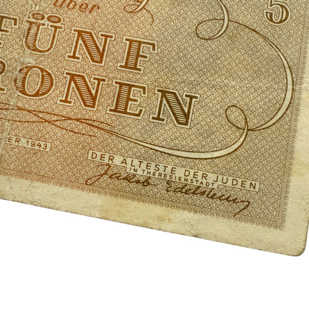 Original WWII German Jewish Ghetto/Camp Theresienstadt 5 Kronen banknote — image 7