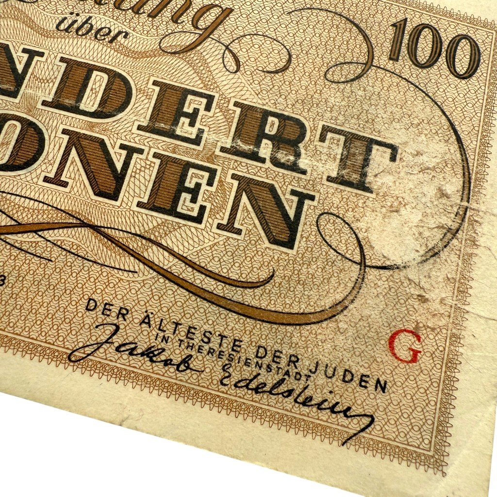 Original WWII German Jewish Ghetto/Camp Theresienstadt 100 Kronen banknote — image 4