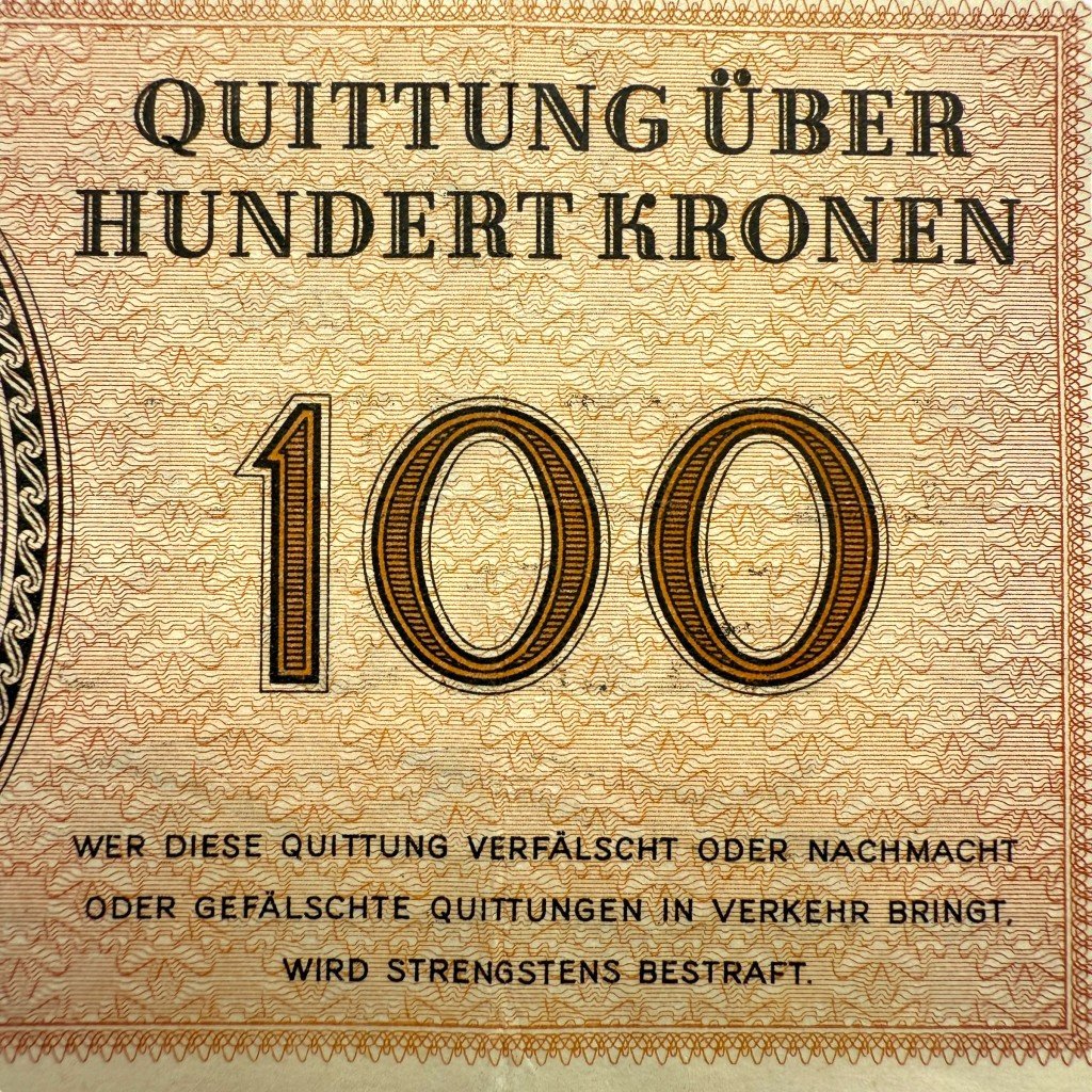 Original WWII German Jewish Ghetto/Camp Theresienstadt 100 Kronen banknote — image 6
