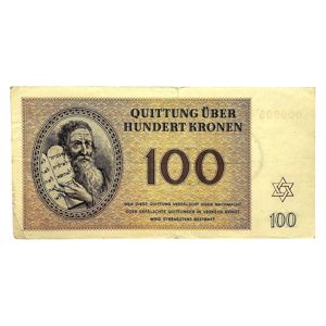 Original WWII German Jewish Ghetto/Camp Theresienstadt 100 Kronen banknote
