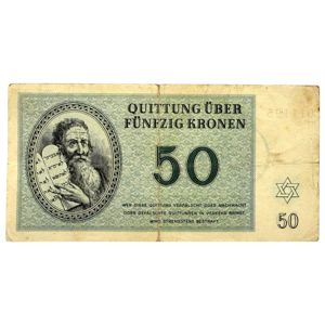 Original WWII German Jewish Ghetto/Camp Theresienstadt 50 Kronen banknote