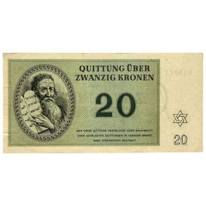 Original WWII German Jewish Ghetto/Camp Theresienstadt 20 Kronen banknote