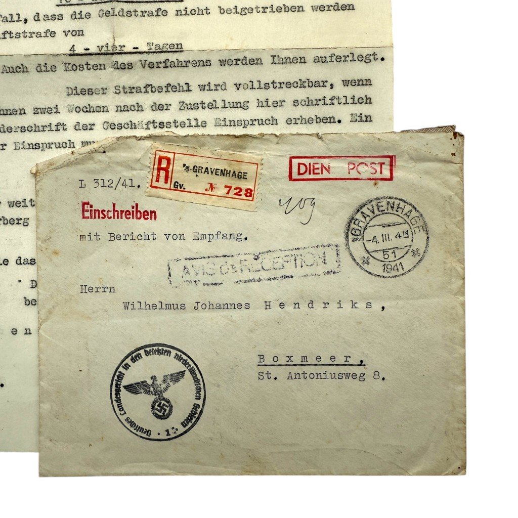 Original WWII German traffic fine Eindhoven 1941 — image 2