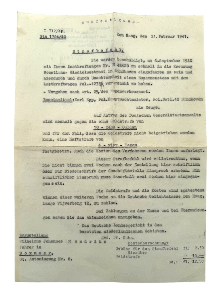 Original WWII German traffic fine Eindhoven 1941 — image 4