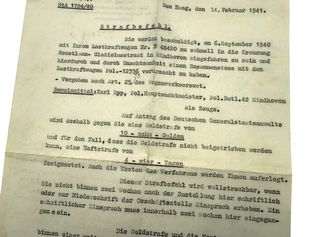 Original WWII German traffic fine Eindhoven 1941 — image 6