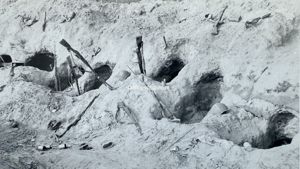 Original WWII German photo of captured Russian/Soviet foxholes