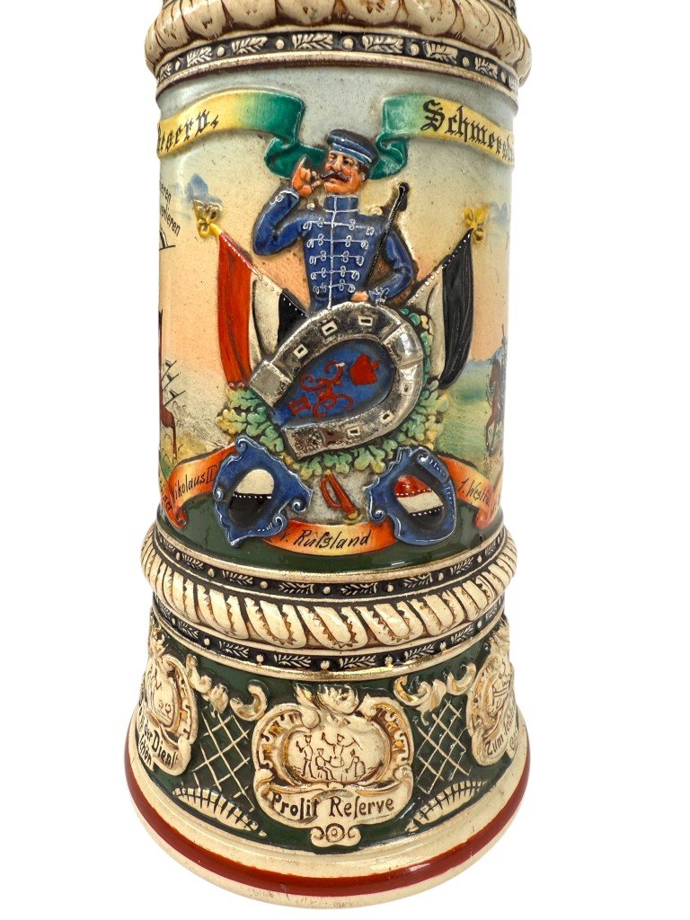Original WWI German 2. Eskadron Husaren-Regiment Kaiser Nikolaus II von Rußland Nr. 8, Paderborn beer stein — image 4