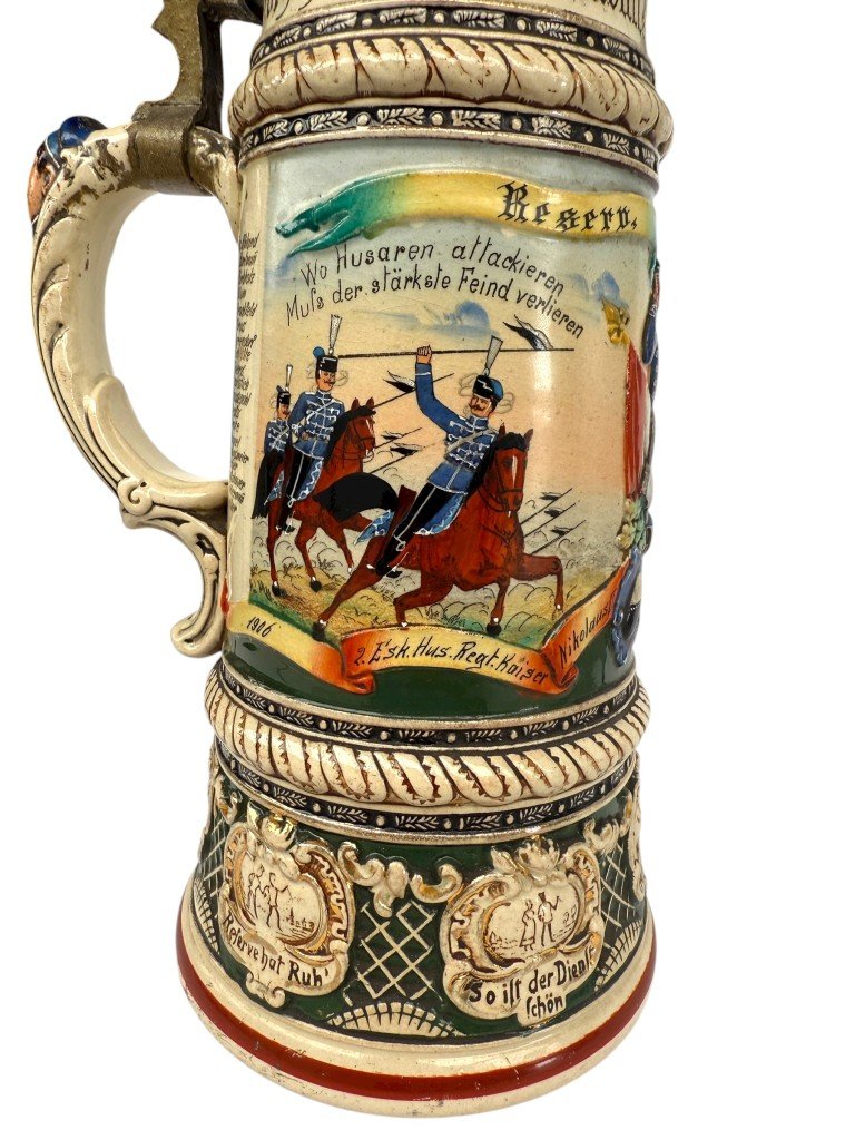 Original WWI German 2. Eskadron Husaren-Regiment Kaiser Nikolaus II von Rußland Nr. 8, Paderborn beer stein — image 5