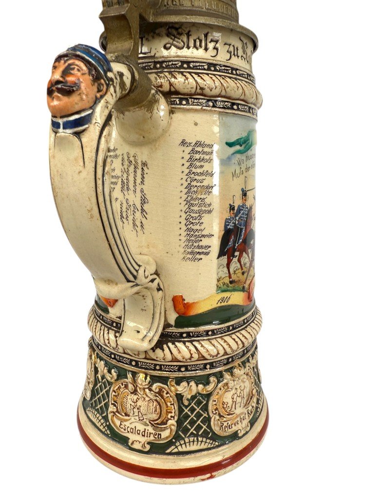 Original WWI German 2. Eskadron Husaren-Regiment Kaiser Nikolaus II von Rußland Nr. 8, Paderborn beer stein — image 6