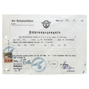 Original WWII German Führungszeugnis Essen/Mönchengladbach