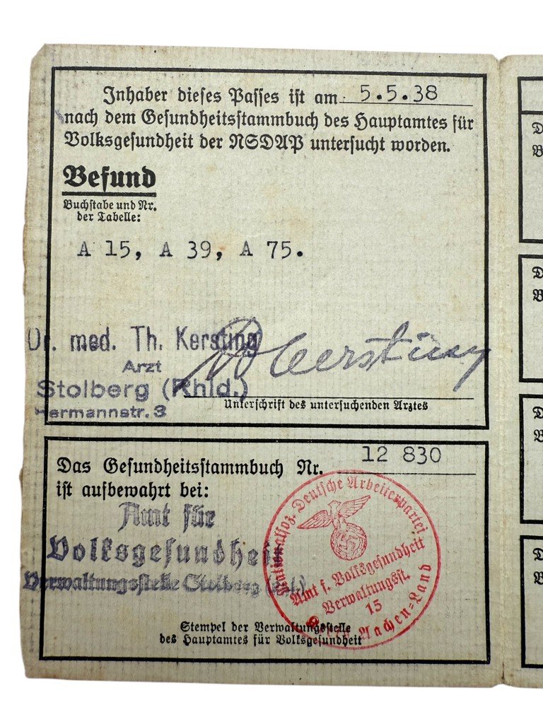Original WWII German NSDAP Gesundheitspass from Stolberg — image 5
