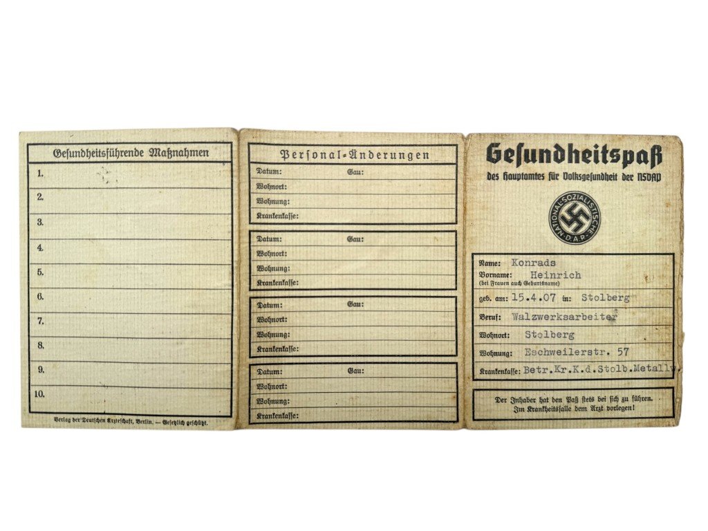 Original WWII German NSDAP Gesundheitspass from Stolberg — image 6