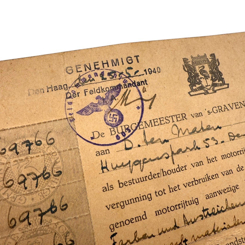 Original WWII Dutch fuel permit from May 1940 in Den Haag — image 2