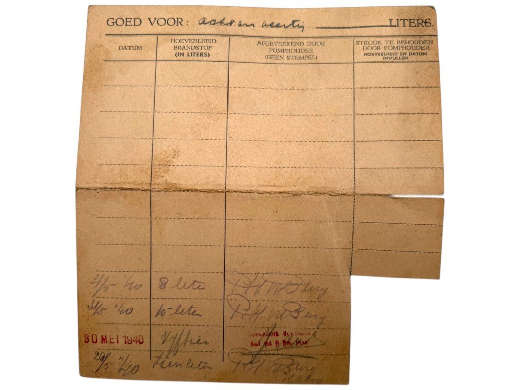 Original WWII Dutch fuel permit from May 1940 in Den Haag — image 4