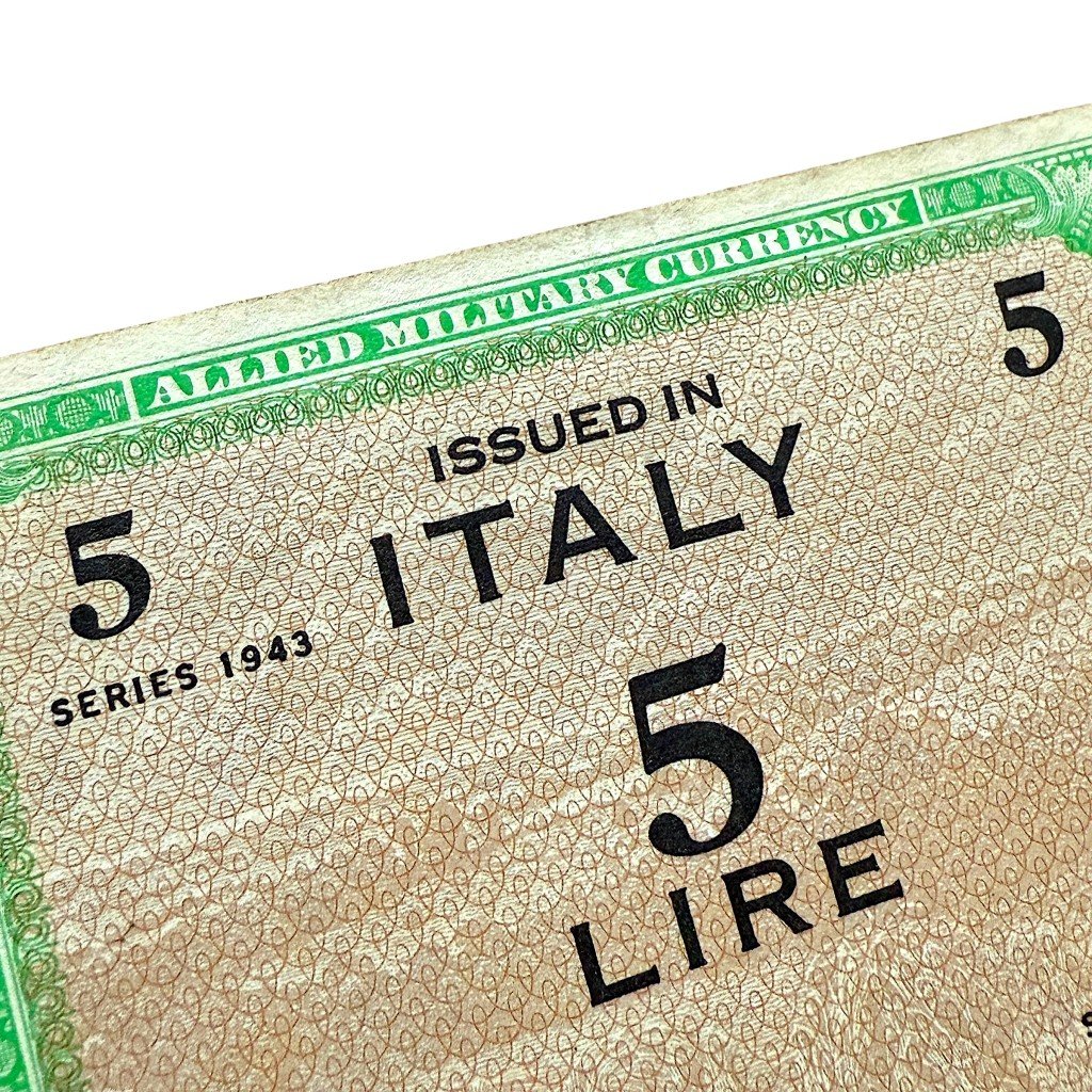 Original WWII Allied 5 Lire banknote for Italy — image 2