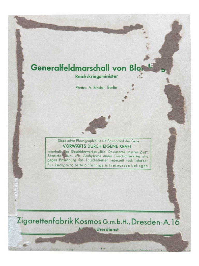 Original WWII German portrait photograph of Von Blomberg — image 3