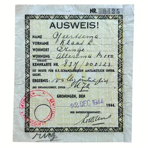 Original WWII German Org. Todt Groningen Ausweis