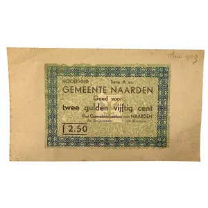 Original WWII Dutch emergency banknote May 1940 Naarden