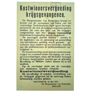 Original WWII Dutch poster regarding prisoners of war Rotterdam