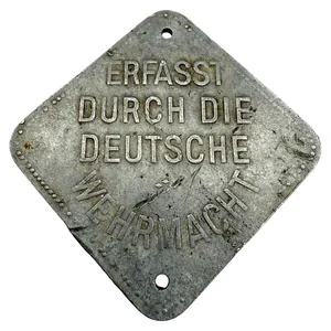 Original WWII German metal plate 'Erfasst durch die Deutsche Wehrmacht'