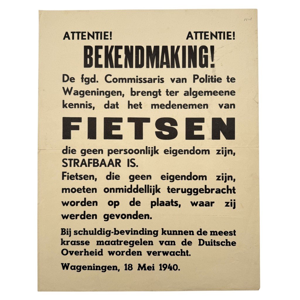 Original WWII Dutch poster Wageningen May 1940